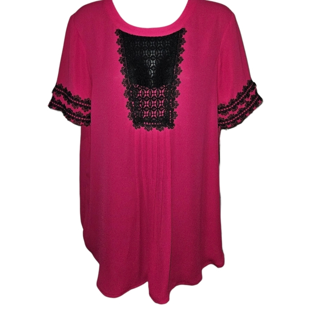 Ivanka Trump Georgette Short Sleeve Lace Blouse Top